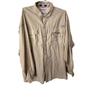 Columbia PFG Fishing Shirt Men 4X XXXL Tan Vented Long Sleeve Omni Shade‎